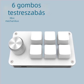 6-gombos testreszabható keypad játékhoz és tervezéshez; test akrilból, zöld tengelyes mechanikus kapcsolók, USB csatlakozás, testreszabás támogatott, egyetlen gombbal másolás-beillesztés