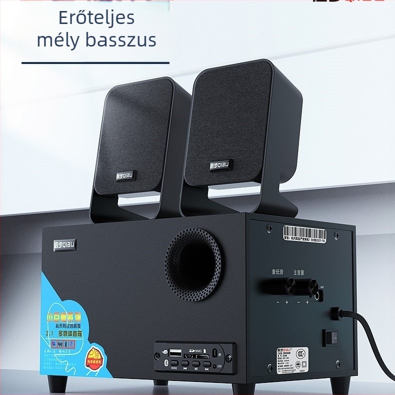 Asztali 2.1 aktív hangrendszer Bluetooth-kal, USB-vel és AUX-szal, fa kabinetben