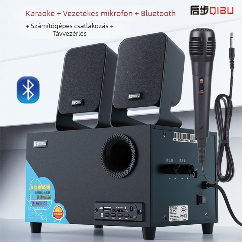 Asztali 2.1 aktív hangrendszer Bluetooth-kal, USB-vel és AUX-szal, fa kabinetben