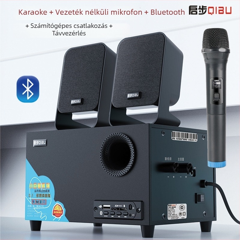 Asztali 2.1 aktív hangrendszer Bluetooth-kal, USB-vel és AUX-szal, fa kabinetben