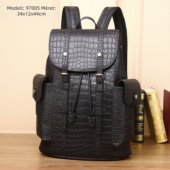 Hátizsák valódi bőrből, krokodilbőr textúrával, uniszex, 14 hüvelykes laptophoz, 36–55 L kapacitás, üzleti elit stílus