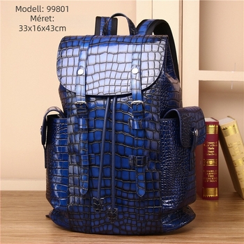 Hátizsák valódi bőrből, krokodilbőr textúrával, uniszex, 14 hüvelykes laptophoz, 36–55 L kapacitás, üzleti elit stílus