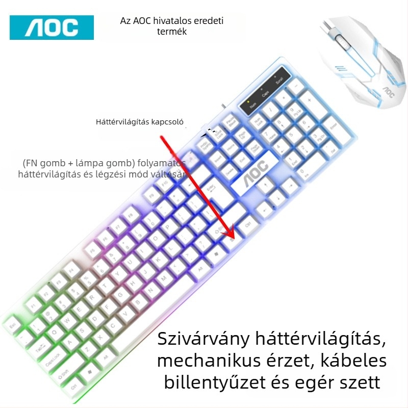 Játékbillentyűzet és egér szett - 104 billentyű, vezetékes, háttérvilágítás, ABS anyag, Crater Architecture technológia