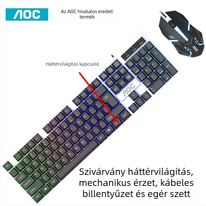 Játékbillentyűzet és egér szett - 104 billentyű, vezetékes, háttérvilágítás, ABS anyag, Crater Architecture technológia