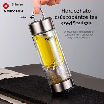 Duplafalú üveg teás pohár víz elválasztó rendszerrel, magas boroszilikát üvegből, zárható és hőszigetelt