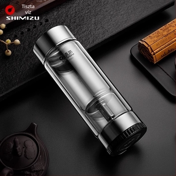 Duplafalú üveg teás pohár víz elválasztó rendszerrel, magas boroszilikát üvegből, zárható és hőszigetelt