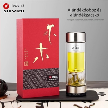 Duplafalú üveg teás pohár víz elválasztó rendszerrel, magas boroszilikát üvegből, zárható és hőszigetelt