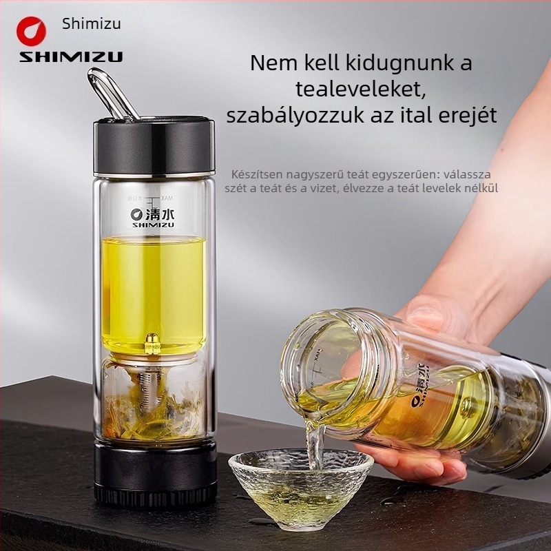 Duplafalú üveg teás pohár víz elválasztó rendszerrel, magas boroszilikát üvegből, zárható és hőszigetelt