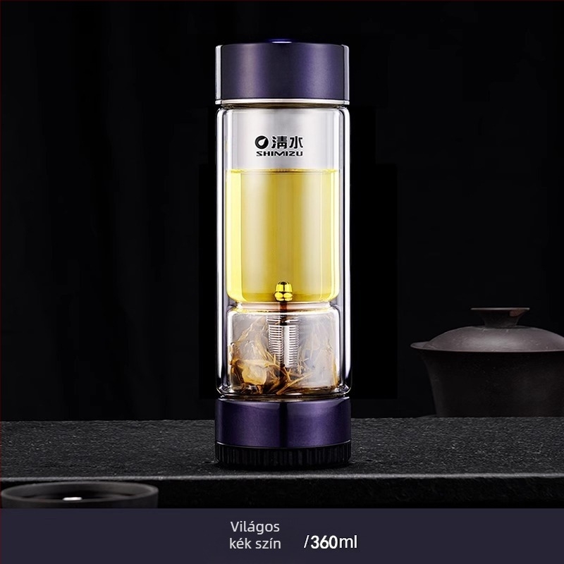 Duplafalú üveg teás pohár víz elválasztó rendszerrel, magas boroszilikát üvegből, zárható és hőszigetelt