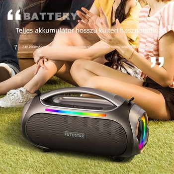 60W hordozható kulturális kültéri Bluetooth hangszóró, Bluetooth 5.0-vel, IPX6 vízálló, beépített 4000-6000 mAh akkumulátor és 40 Hz-20 kHz frekvenciasáv