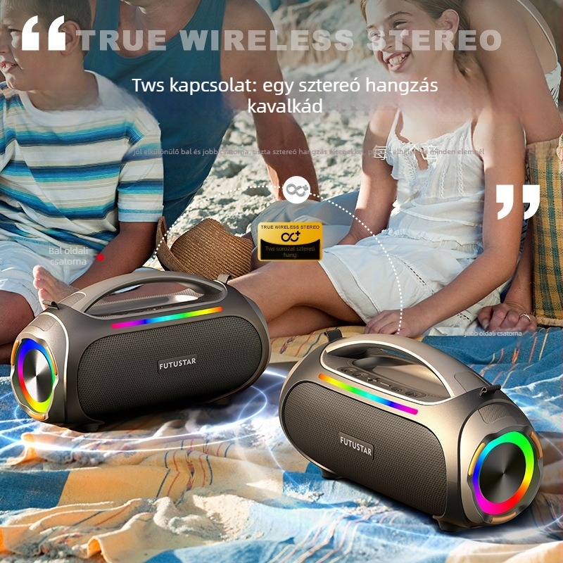 60W hordozható kulturális kültéri Bluetooth hangszóró, Bluetooth 5.0-vel, IPX6 vízálló, beépített 4000-6000 mAh akkumulátor és 40 Hz-20 kHz frekvenciasáv