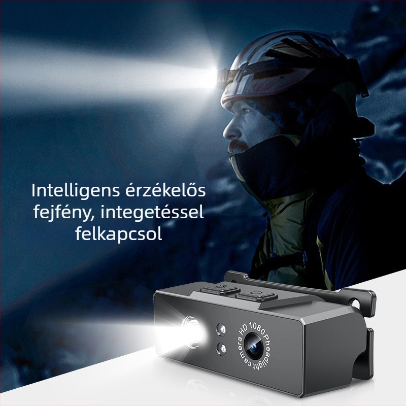 D9 Okos fejkamerás lámpa kültéri használatra — 2.0MP szenzor, memóriakártya tárhely, videó és fénykép rögzítés, hosszú üzemidő