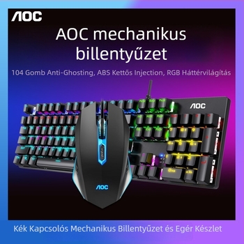 Játékos billentyűzet és egér készlet mechanikus kapcsolókkal, vezetékes csatlakozás, vízálló funkció, ABS burkolat