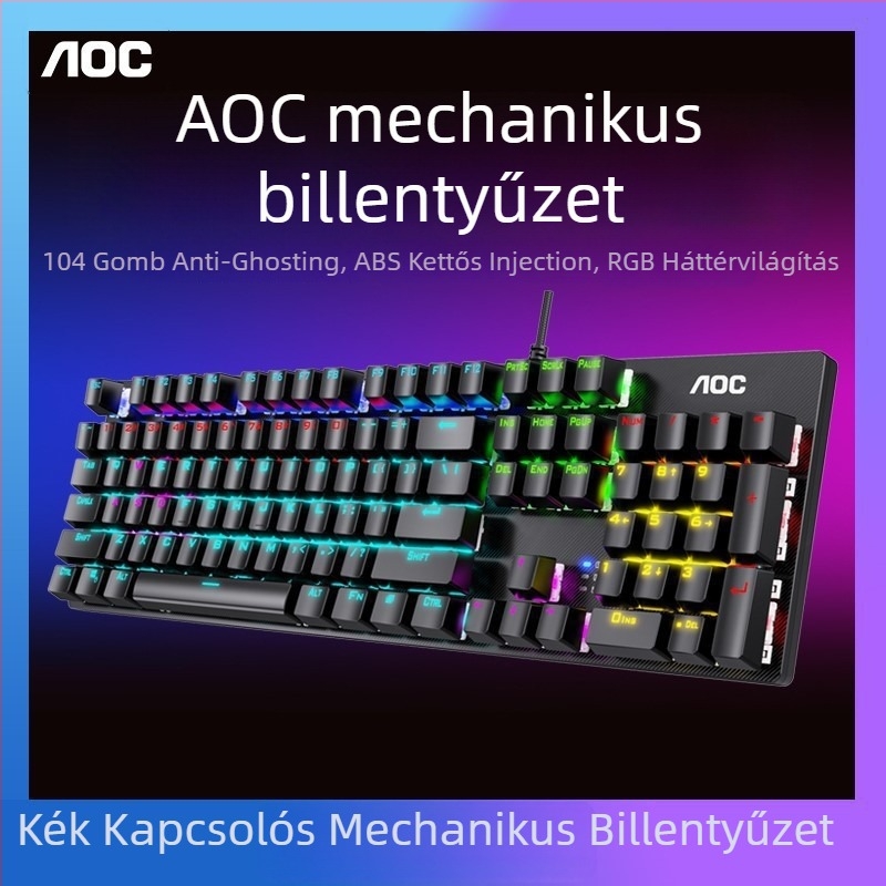 Játékos billentyűzet és egér készlet mechanikus kapcsolókkal, vezetékes csatlakozás, vízálló funkció, ABS burkolat