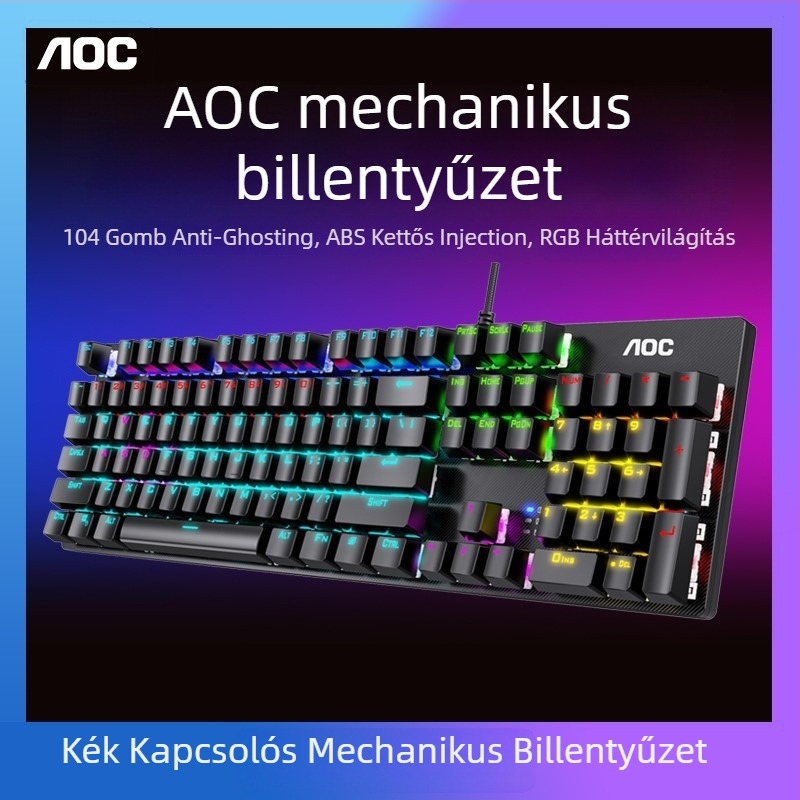 Játékos billentyűzet és egér készlet mechanikus kapcsolókkal, vezetékes csatlakozás, vízálló funkció, ABS burkolat