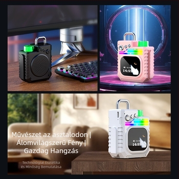 Vezeték nélküli Bluetooth hangszóró kültéri használatra, alacsony frekvenciájú hangszóróval, színes kijelző és időjárási óra, 5W, Bluetooth 5.3, IPX7, beépített 1000–1200 mAh Akkumulátor