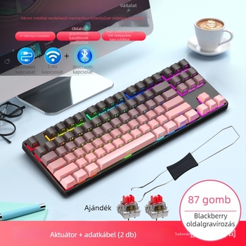 Mechanikus billentyűzet, 87 billentyű, vezeték nélküli kapcsolattal, piros kapcsolók, RGB háttérvilágítás