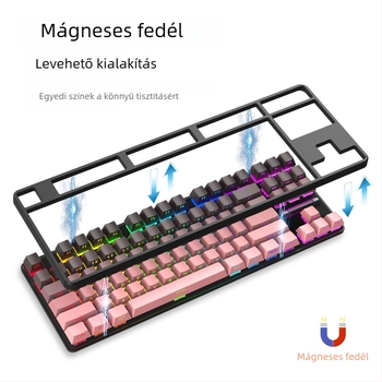 Mechanikus billentyűzet, 87 billentyű, vezeték nélküli kapcsolattal, piros kapcsolók, RGB háttérvilágítás
