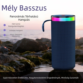 Textilborítású Bluetooth hordozható hangszóró, kompakt, mini, mély hangzással, kültéri használatra