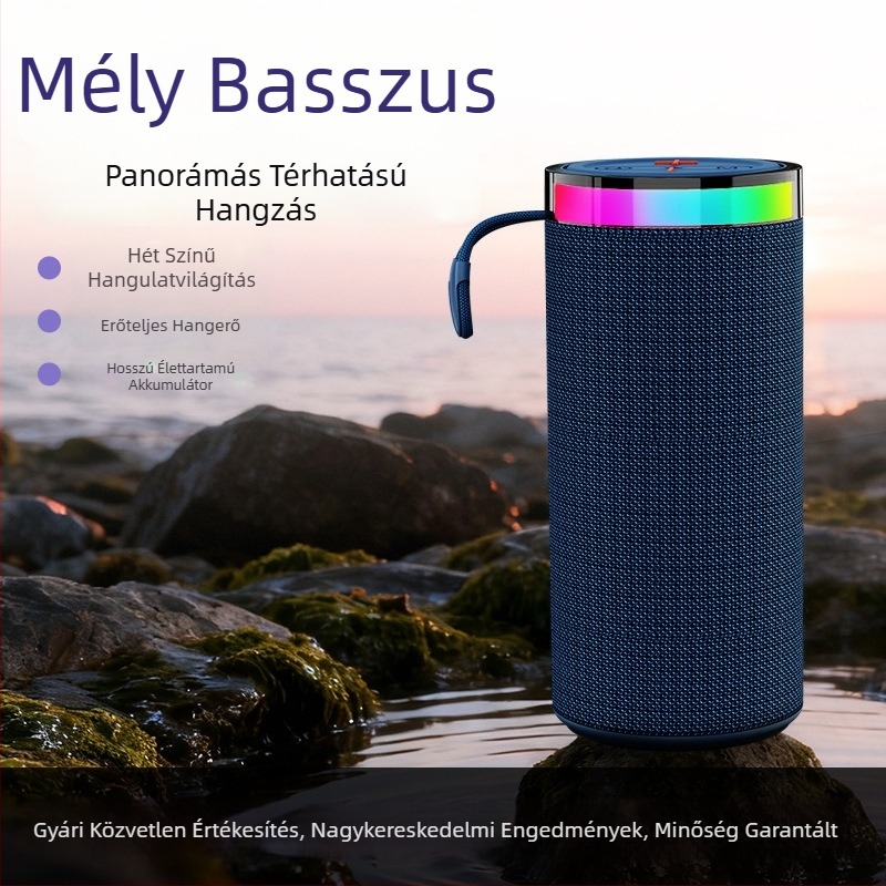 Textilborítású Bluetooth hordozható hangszóró, kompakt, mini, mély hangzással, kültéri használatra
