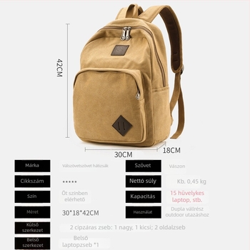 Uniszex hátizsák strapabíró vászonból, anti-theft rendszerrel, 36-55 L kapacitás, kompatibil 15 hüvelykes laptophoz, légpárnás vállpántok
