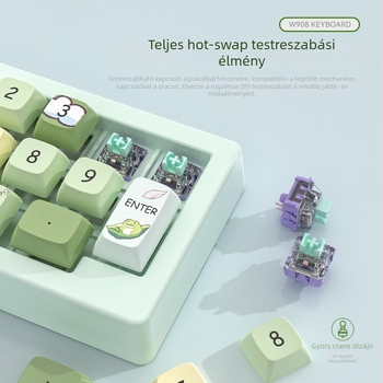Vezeték nélküli három üzemmódos játékkal mechanikus numerikus billentyűzet, legfeljebb 87 billentyű, RGB háttérvilágítás, zöld kapcsoló, USB interfész