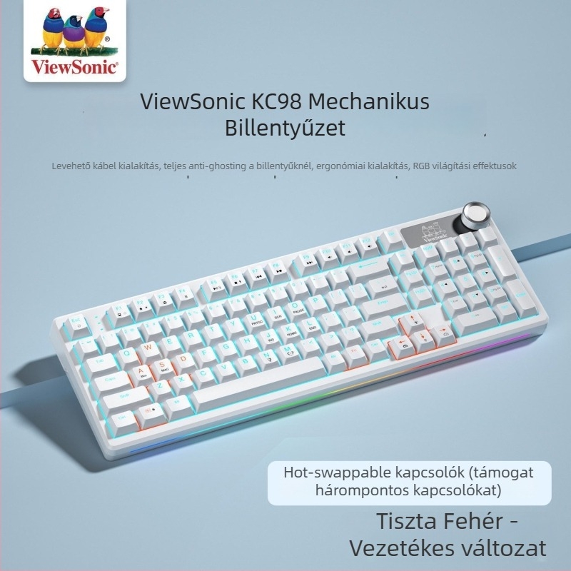 ViewSonic KC98 vezetéges mechanikus gaming billentyűzet, 102 billentyű, USB, zöld tengely, kevert háttérvilágítás