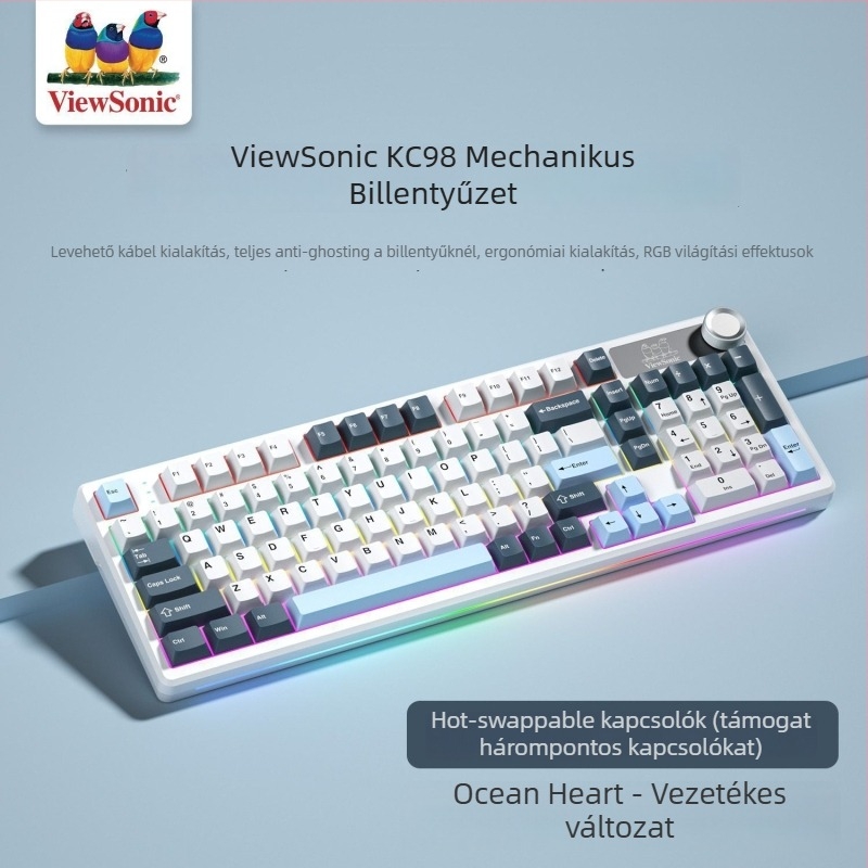 ViewSonic KC98 vezetéges mechanikus gaming billentyűzet, 102 billentyű, USB, zöld tengely, kevert háttérvilágítás