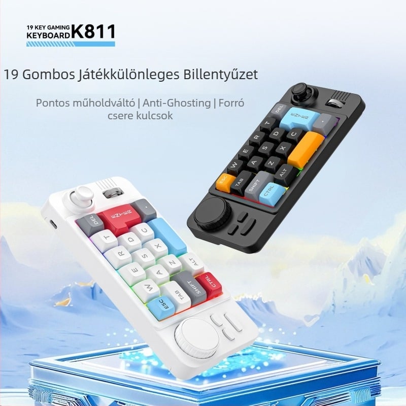 Kábeles mechanikus játékbillentyűzet joystick 19 gombbal, kettős görgő, RGB háttérvilágítás, hot-swappable kapcsolók