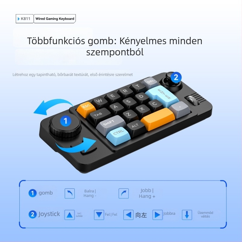 Kábeles mechanikus játékbillentyűzet joystick 19 gombbal, kettős görgő, RGB háttérvilágítás, hot-swappable kapcsolók