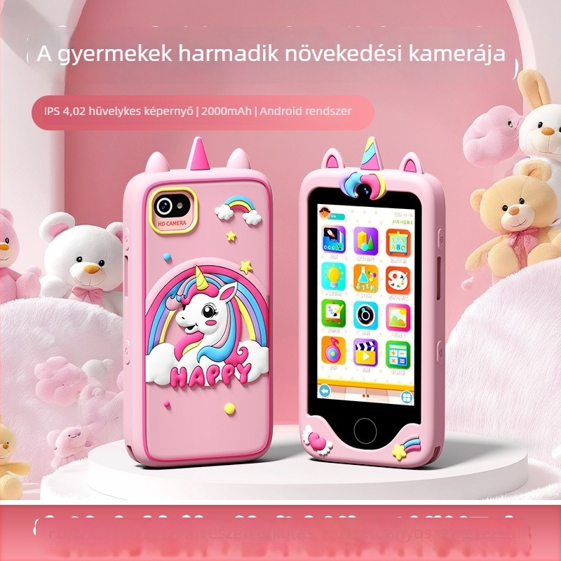 Oktató gyerekeknek szánt kamera, 4 hüvelykes Android, mini digitális fényképezőgép rajzfilm motívummal