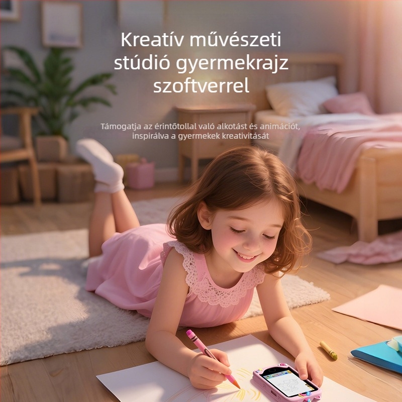 Oktató gyerekeknek szánt kamera, 4 hüvelykes Android, mini digitális fényképezőgép rajzfilm motívummal