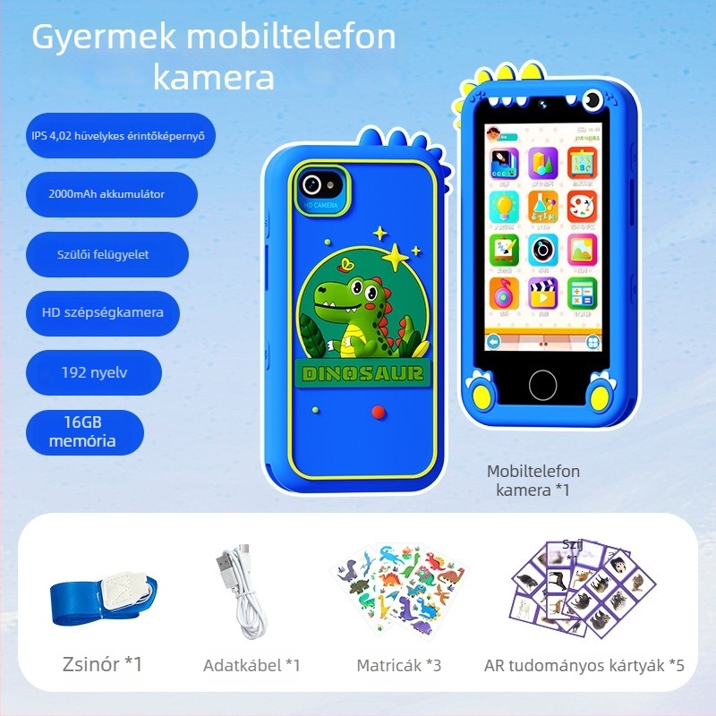 Oktató gyerekeknek szánt kamera, 4 hüvelykes Android, mini digitális fényképezőgép rajzfilm motívummal