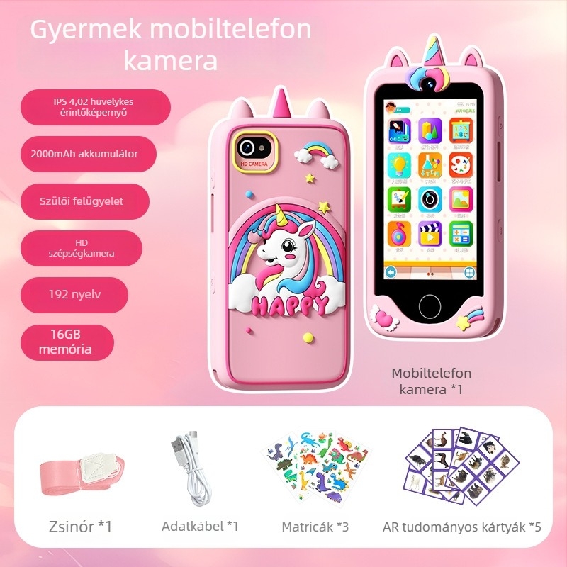 Oktató gyerekeknek szánt kamera, 4 hüvelykes Android, mini digitális fényképezőgép rajzfilm motívummal