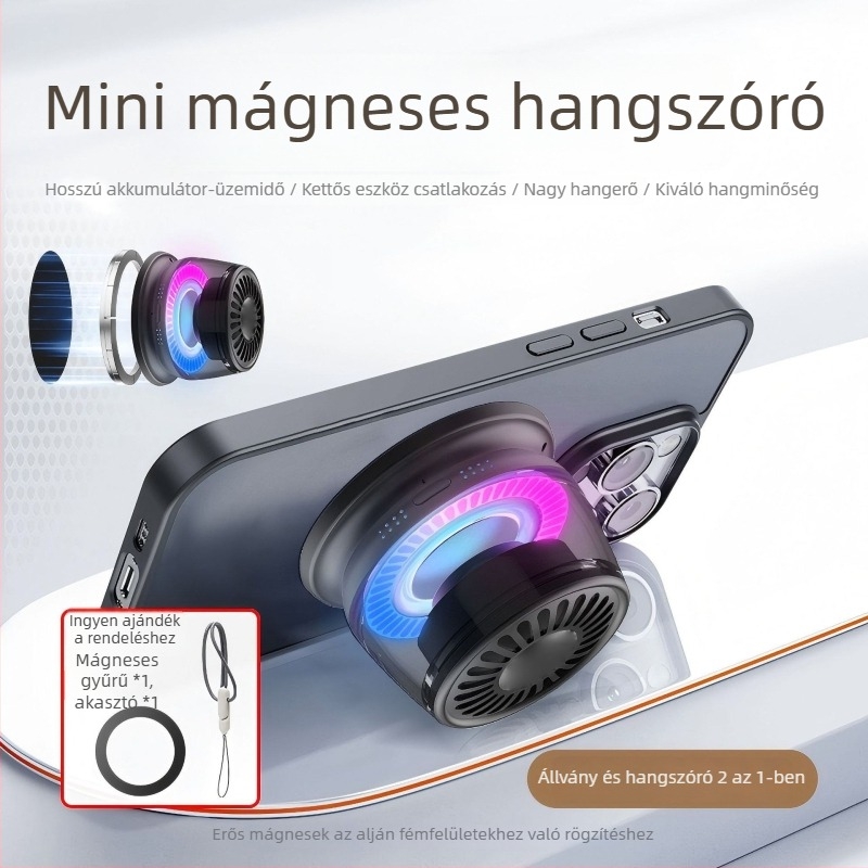 AI Fordítás mágneses Bluetooth mini hangszóró – 3W, 100 Hz–20 kHz, SNR ≥70 dB, Bluetooth 5.3, beépített akkumulátor 300–500 mAh