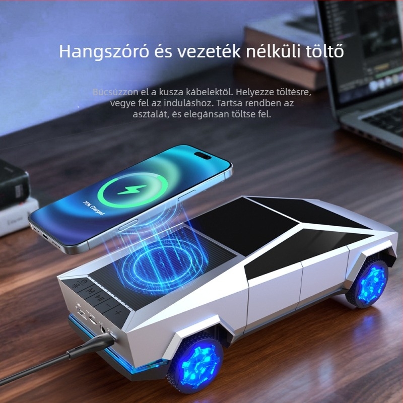 Új autómodell Bluetooth hangszóró szubwooferrel, vezeték nélküli töltéssel, cyber dísz, mini hordozható hangszóró