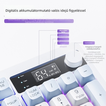 Vezeték nélküli Bluetooth kettős módú billentyűzet PBT billentyűsapkákkal, kijelzővel rendelkező tekerőgomb, 104 billentyű, vízálló