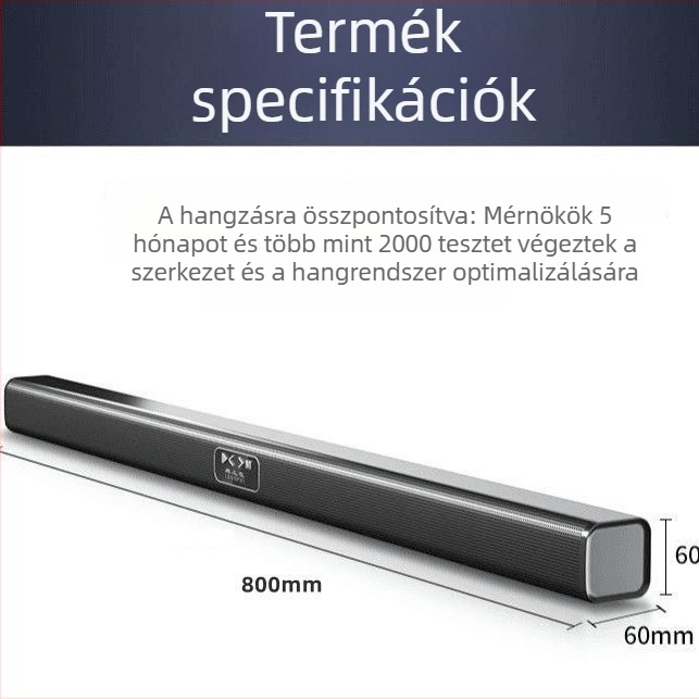 Fali Bluetooth hangsáv, ultra nagy subwooferrel, sztereó basszus, 100 Hz–20 kHz, SNR ≥70 dB, IPX7 vízálló