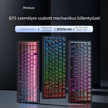 MCHOSE G75 gasket szerkezetű mechanikus billentyűzet, három módú kapcsolati lehetőséggel, hot-swappable kapcsolók, RGB háttérvilágítás, 87 billentyű