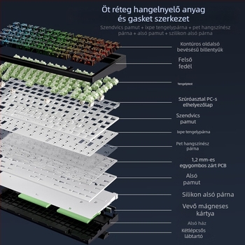 MCHOSE G75 gasket szerkezetű mechanikus billentyűzet, három módú kapcsolati lehetőséggel, hot-swappable kapcsolók, RGB háttérvilágítás, 87 billentyű