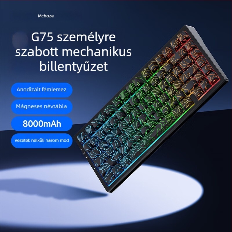 MCHOSE G75 gasket szerkezetű mechanikus billentyűzet, három módú kapcsolati lehetőséggel, hot-swappable kapcsolók, RGB háttérvilágítás, 87 billentyű