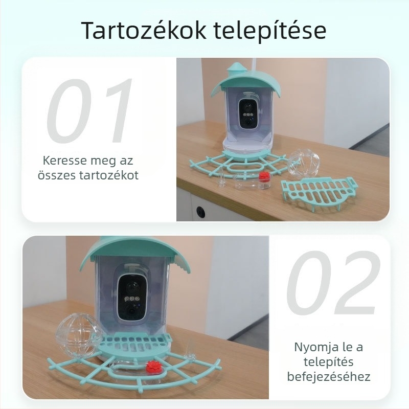 Intelligens madáretető mókus elleni védelemmel, kültéri vízálló, napelemes működésű és HD madáretető kamera