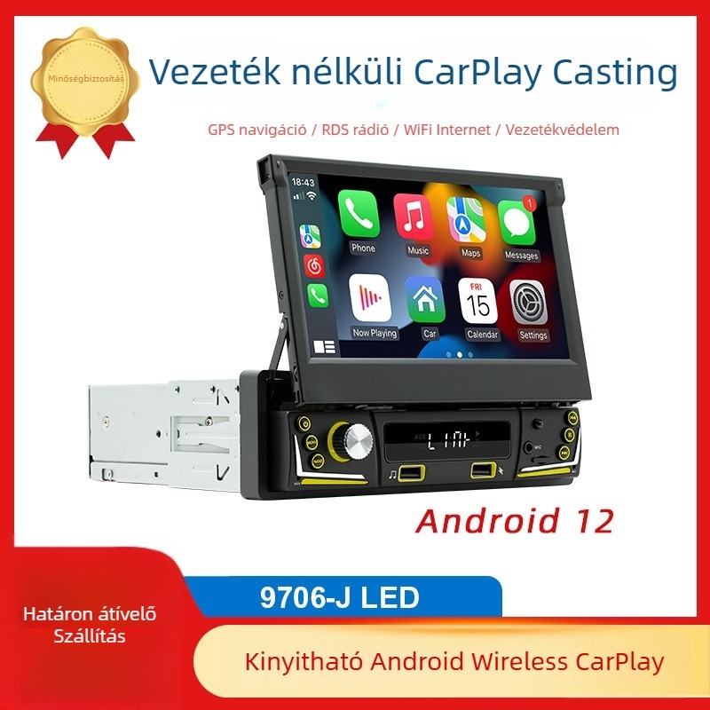 Autós Android GPS navigátor Wireless CarPlay és Bluetooth-kapcsolattal, TFT kijelző, 12V DC tápegység, 60W×4 teljesítmény, univerzális kompatibilitás
