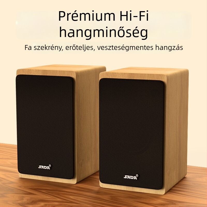SADA V-121 asztali számítógép hangszóró, USB tápegység, USB interfész, 3,5 mm-es audio jack, Bluetooth 5.0, fa burkolat, két hangszóró