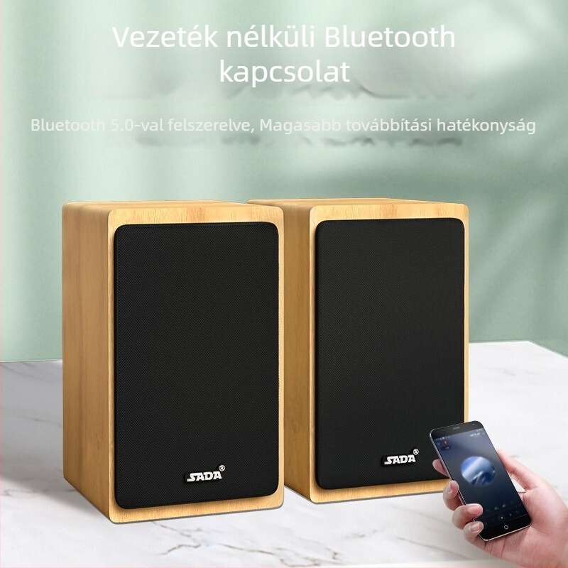 SADA V-121 asztali számítógép hangszóró, USB tápegység, USB interfész, 3,5 mm-es audio jack, Bluetooth 5.0, fa burkolat, két hangszóró