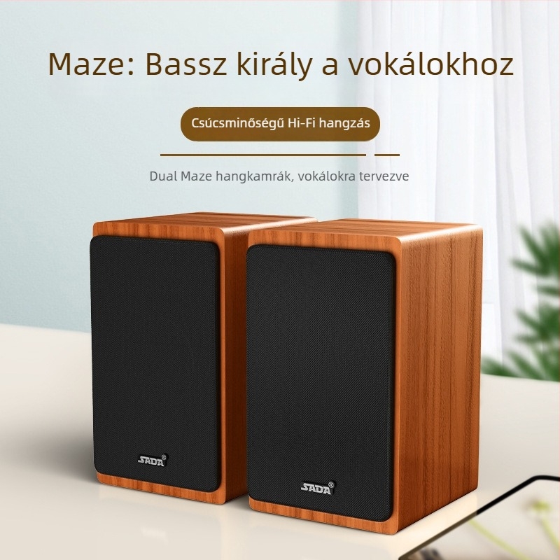 SADA V-121 asztali számítógép hangszóró, USB tápegység, USB interfész, 3,5 mm-es audio jack, Bluetooth 5.0, fa burkolat, két hangszóró