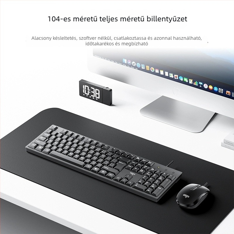 Vezetékes USB billentyűzet és egér készlet, 104 billentyű, műanyag test, 12 hónapos garancia