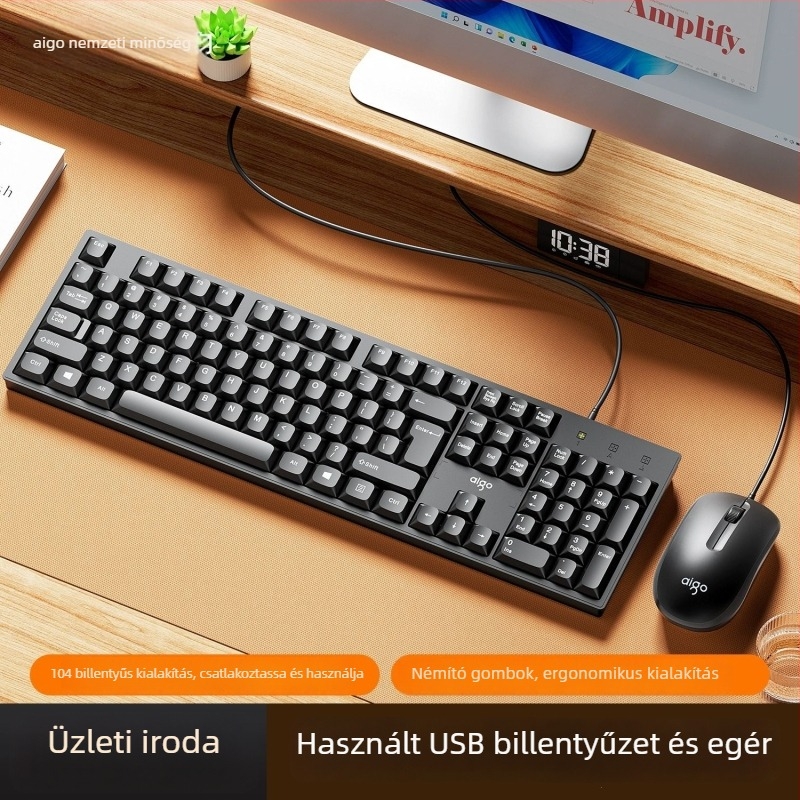 Vezetékes USB billentyűzet és egér készlet, 104 billentyű, műanyag test, 12 hónapos garancia