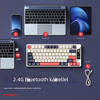 Játék billentyűzet, vezeték nélküli három üzemmóddal (2.4G/Bluetooth), legfeljebb 87 gomb, szilikon anyag, csuklótámasz, kevert háttérvilágítás