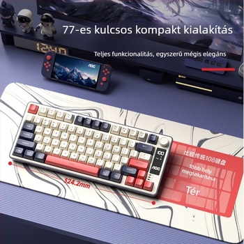 Játék billentyűzet, vezeték nélküli három üzemmóddal (2.4G/Bluetooth), legfeljebb 87 gomb, szilikon anyag, csuklótámasz, kevert háttérvilágítás